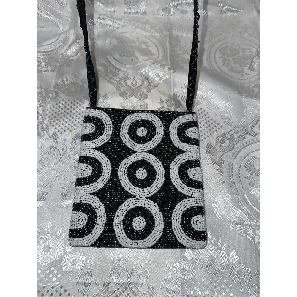 Purse Beaded Black White Shoulder Bag